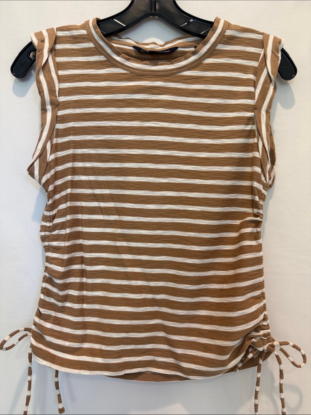 Veronica Beard Brown & White Striped Side-Drawstring Tank